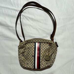 Tommy Hilfiger Tan Crossbody Bag with Signature Stripe